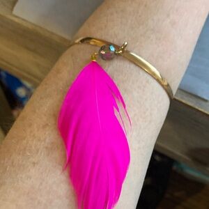Gold Bracelet with Pink Feather Charm